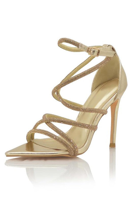 Gold Embellished Strappy High Heels