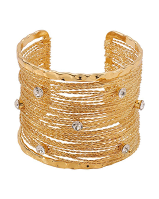 Gold Rhinestone Metal Multi-layer Wire Cuff Bracelet