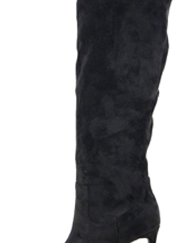 Black Faux Suede Pointed Toe Boots