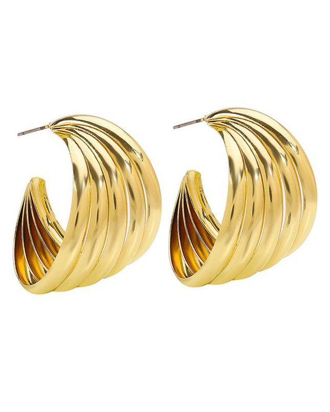 Gold Twist Metal Striped Hoop Earrings