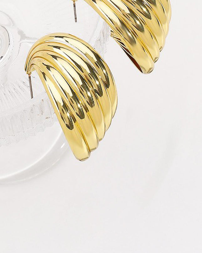 Gold Twist Metal Striped Hoop Earrings