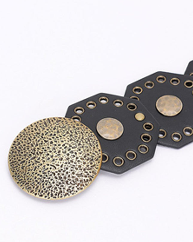 Black Luxe Gold Disc Faux Leather Boho Western Waist Belt