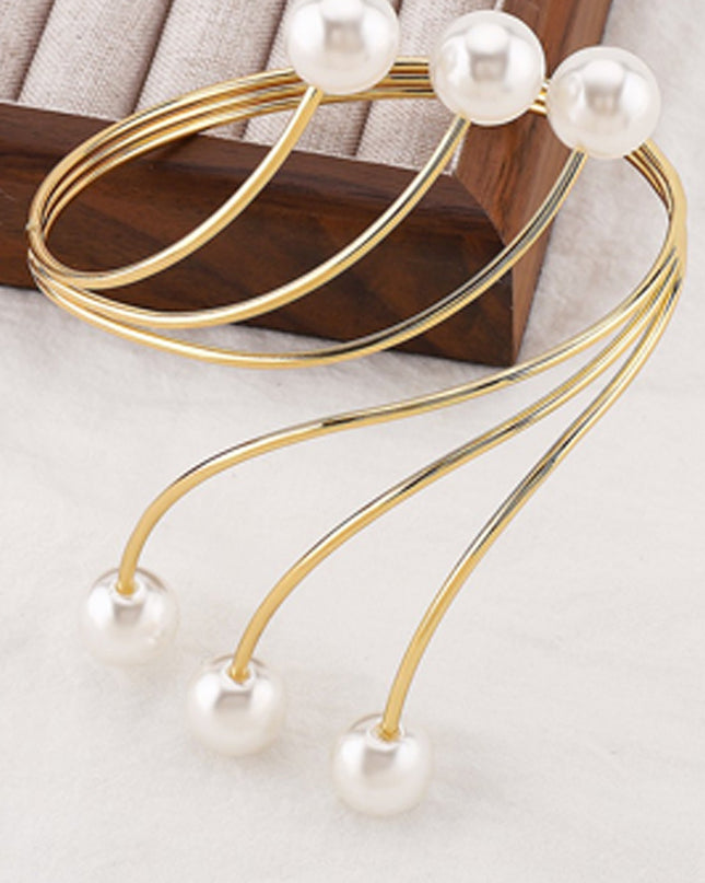 Gold Pearl Metal Arm Cuff Bracelet