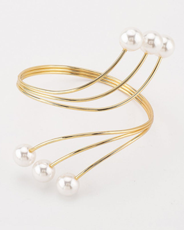 Gold Pearl Metal Arm Cuff Bracelet