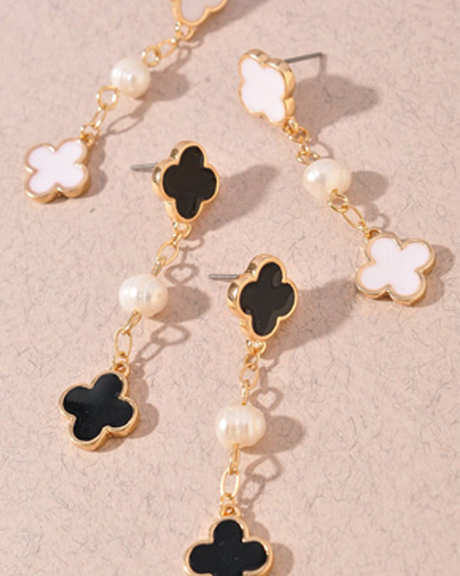 White & Fresh Water Pearl Chain Earrings