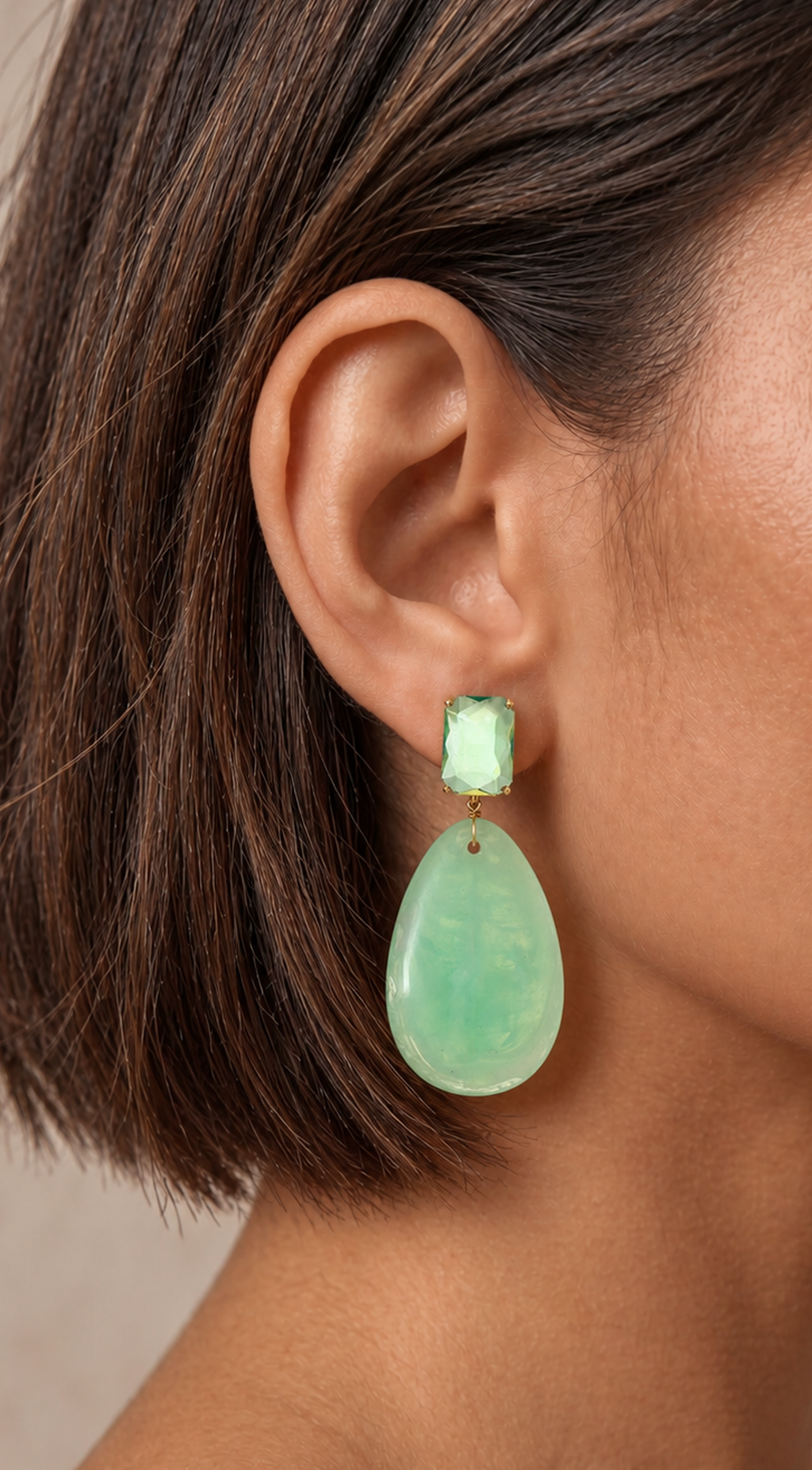 Mint Stone Crystal Drop Earrings