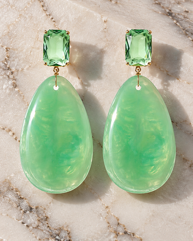 Mint Stone Crystal Drop Earrings