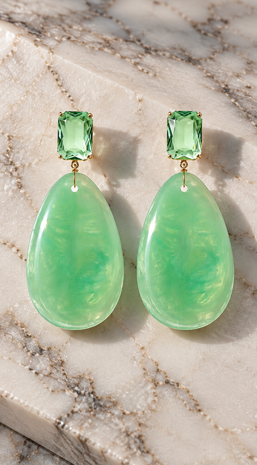 Mint Stone Crystal Drop Earrings