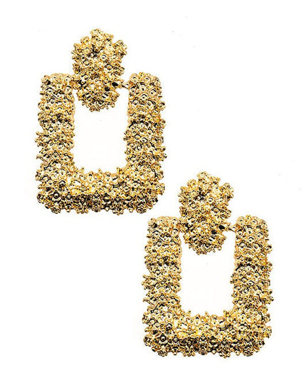 Textured Square Gold Drop Earrings