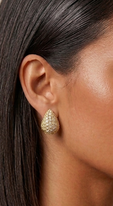 Gold Gold Dipped Cz Pave Wide Tear Drop Earrings