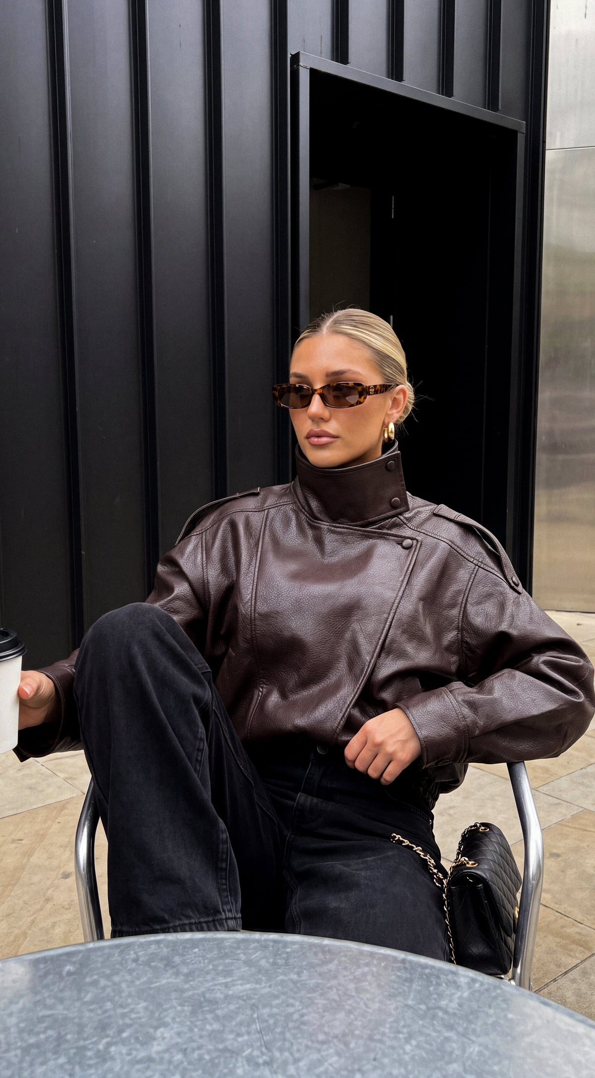 Brown Faux Leather Moto Bomber Jacket