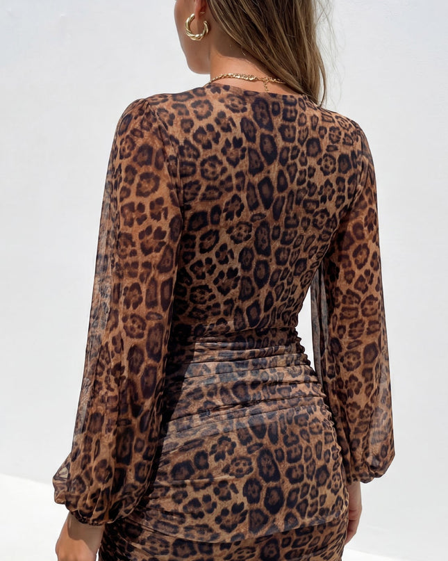 Brown Leopard Print Mini Dress