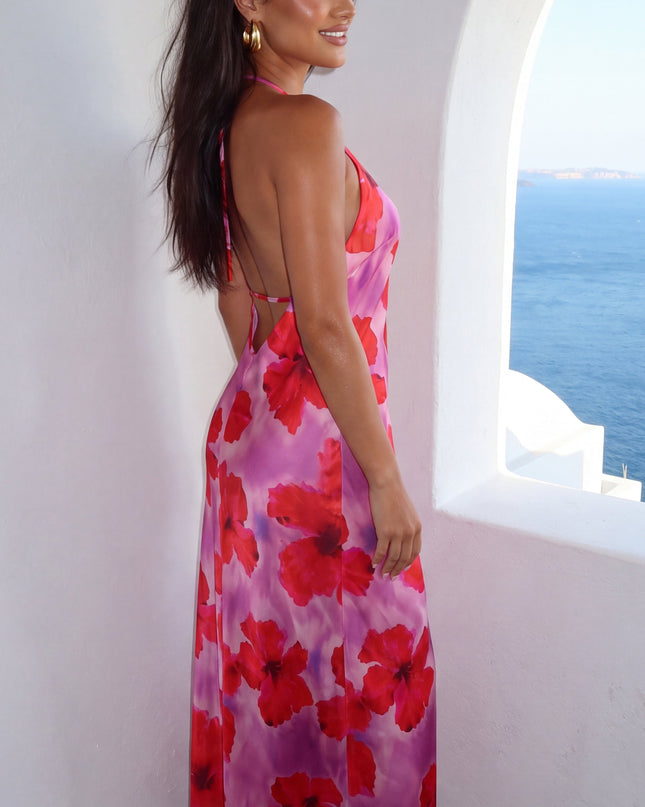 Pink Multi Floral Halter Maxi Dress