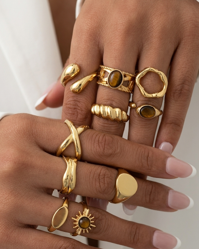 Gold Luxe 10 Piece Ring Set