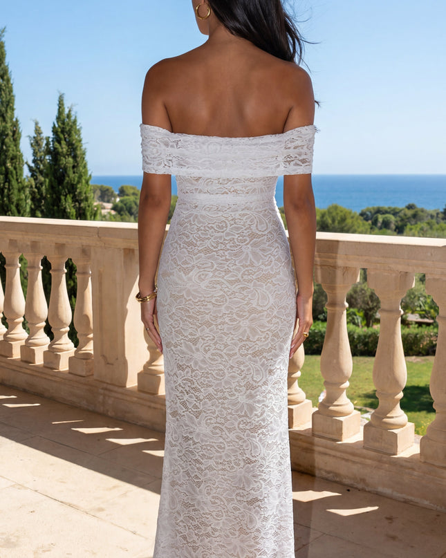 White Lace Off-Shoulder Maxi Dress