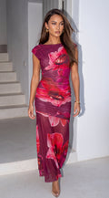 Pink Multi Floral Mesh Maxi Dress