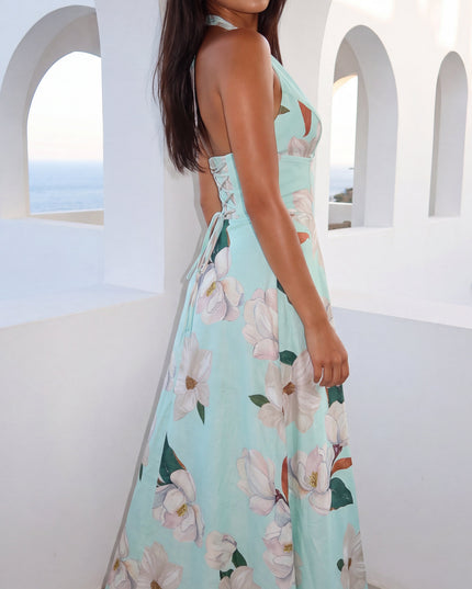 Mint Blue Floral Maxi Dress
