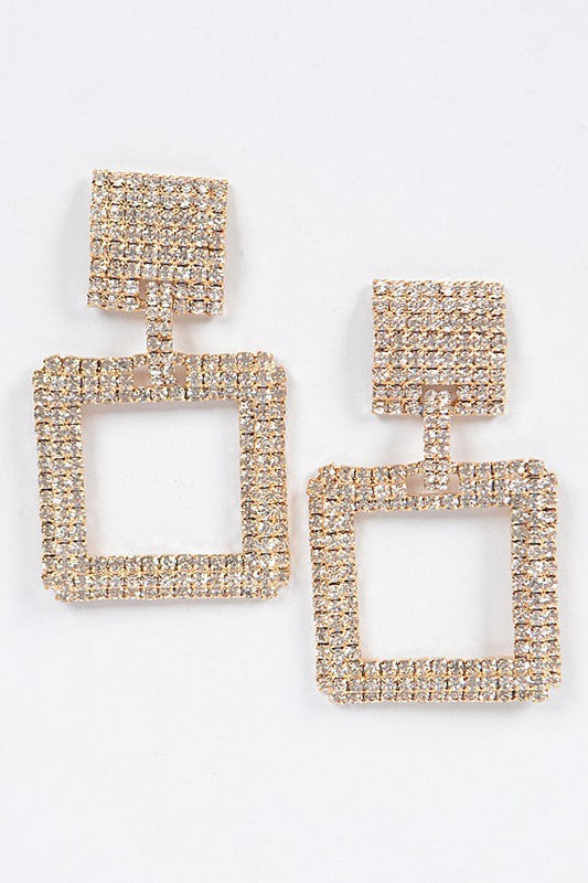 Gold Square Rhinestone Earrings