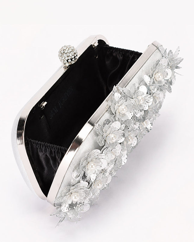 Silver Pearl & Petal Evening Clutch