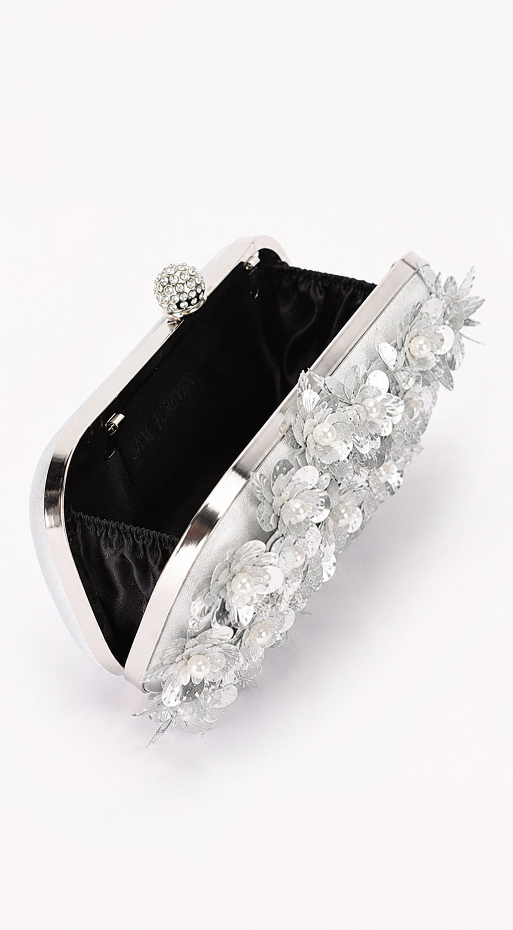 Silver Pearl & Petal Evening Clutch