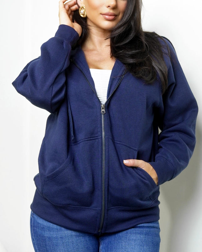 Navy Off Duty Zip Up Boyfriend Hoodie