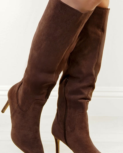 Brown Faux Suede Pointed Toe Boots