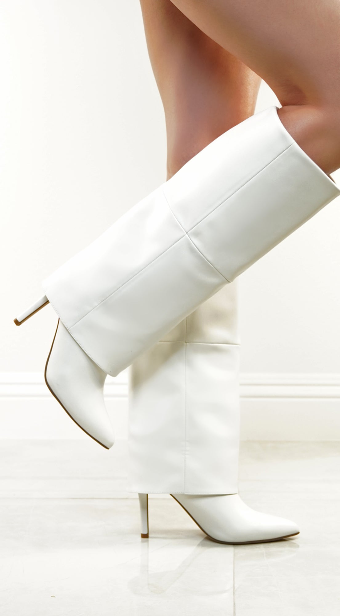 White Overlay Knee Boots
