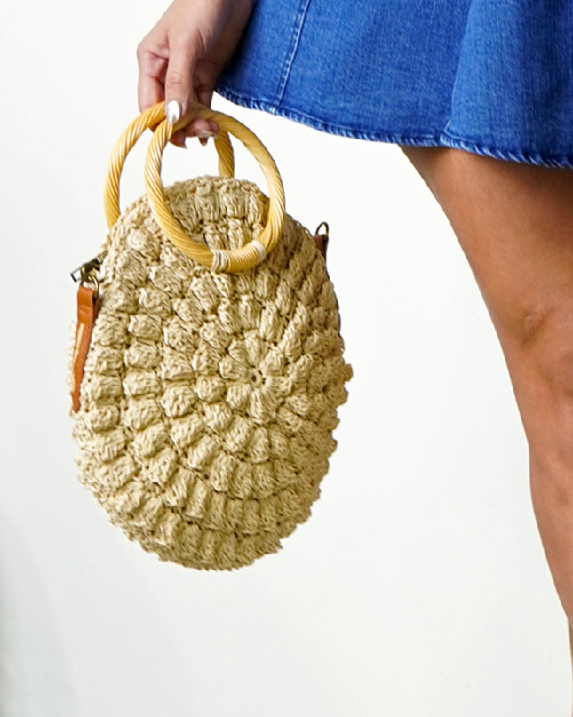 Ivory Straw Round Handbag