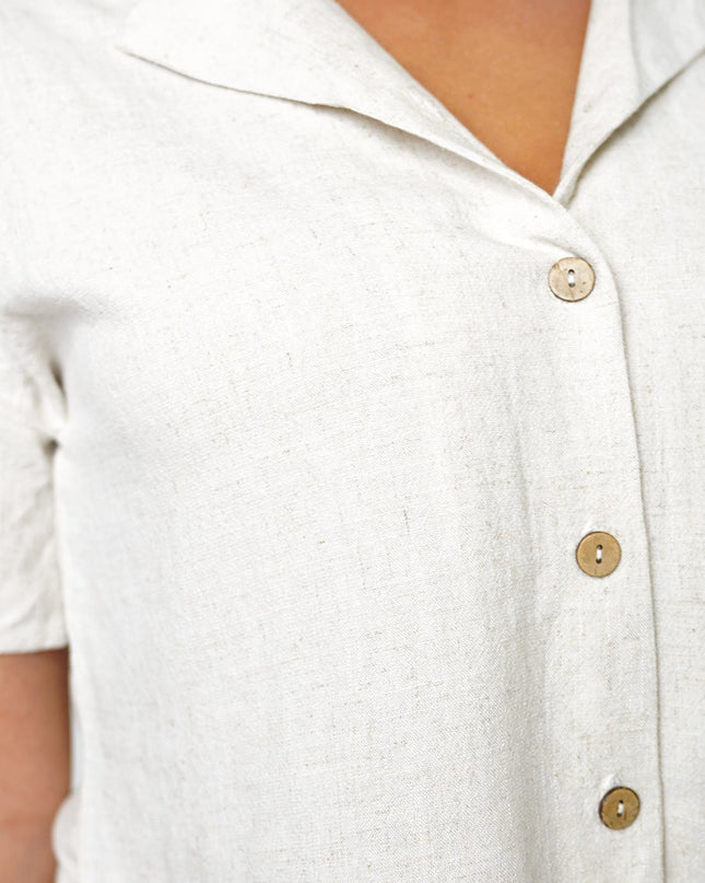 Beige Front Button Down Linen Set