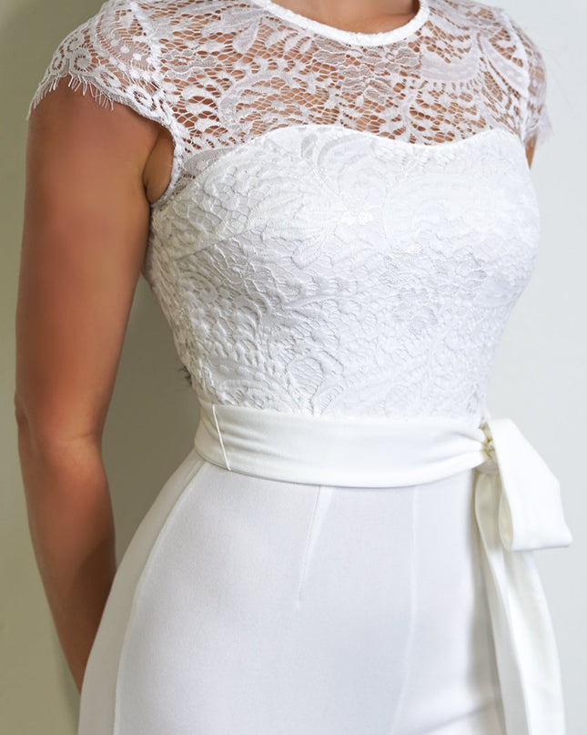 White Lace Detail Cap Sleeve Jumpsuit