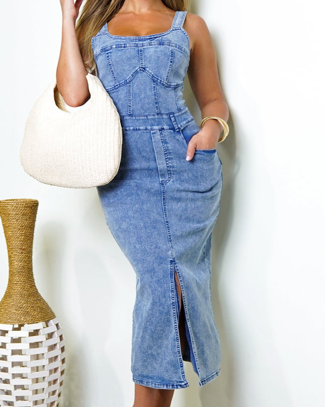 Blue Denim Midi Dress