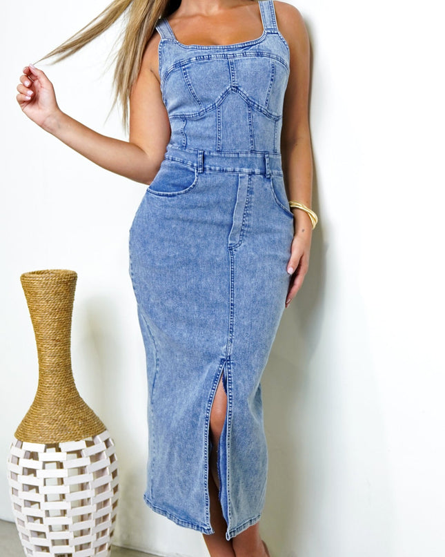 Blue Denim Midi Dress