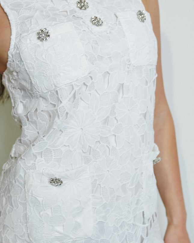 Off White Crochet Lace Mini Dress