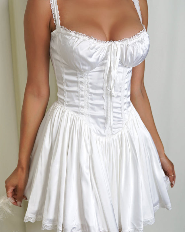 White Satin Corset A-Line Mini Dress