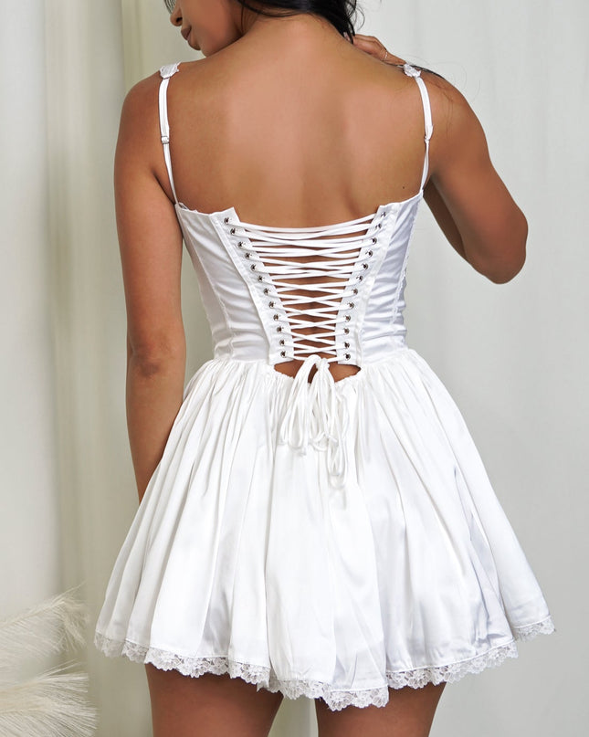 White Satin Corset A-Line Mini Dress