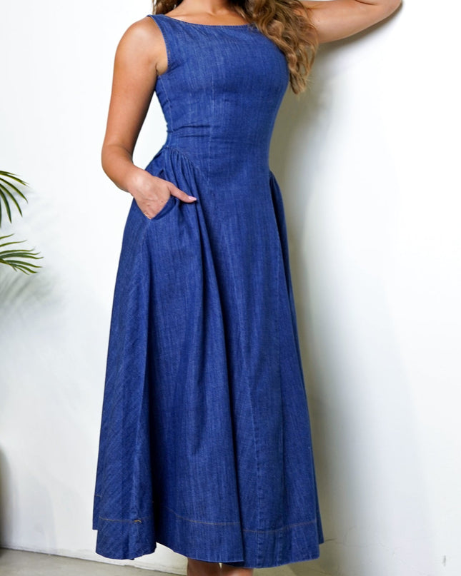Blue Denim Maxi Dress