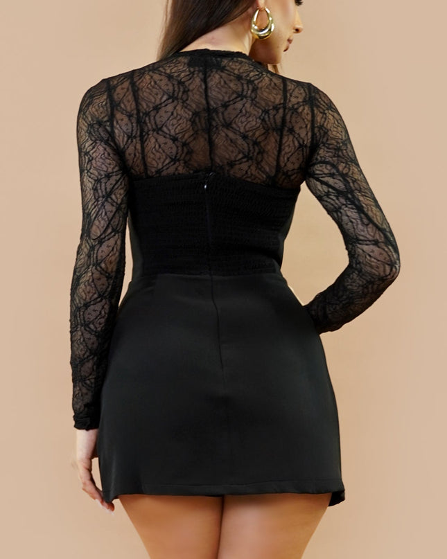 Black Sheer Lace Print Blouse
