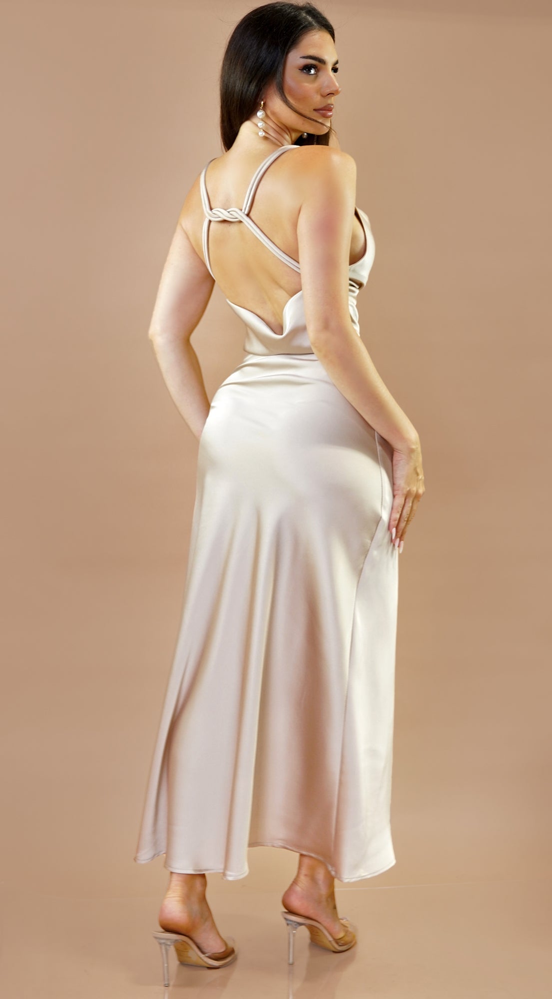 Cream Satin Maxi Dress