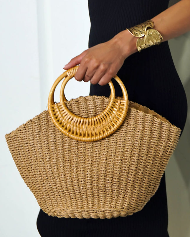 Khaki Playa Straw Tote Bag