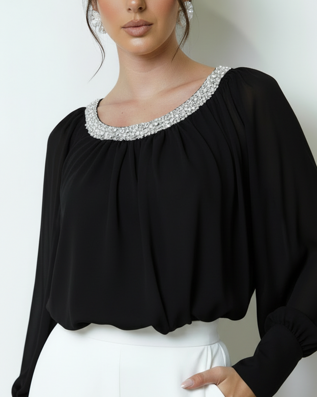 White Beaded Sheer Blouse