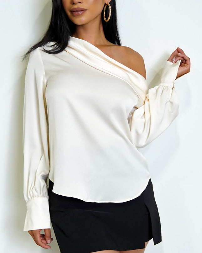Cream One Shoulder Satin Top