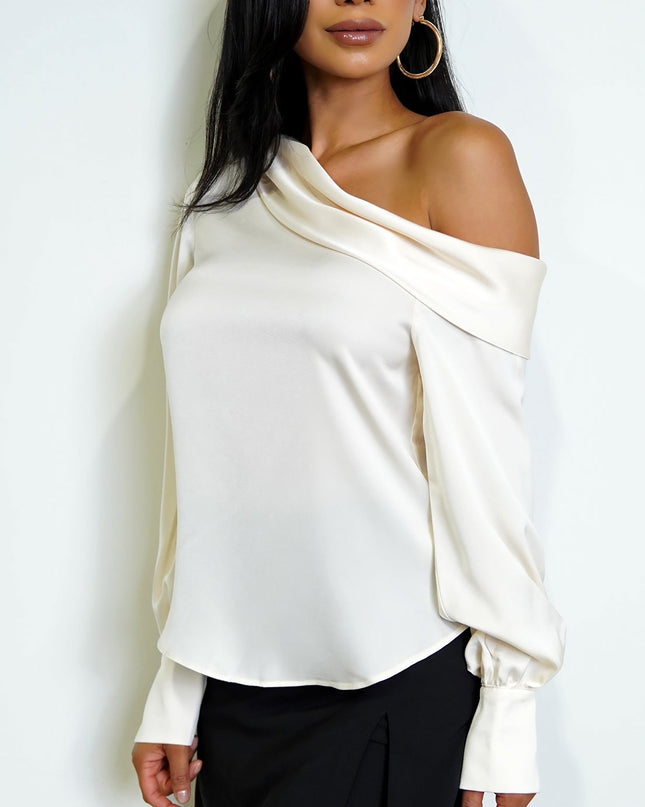 Cream One Shoulder Satin Top