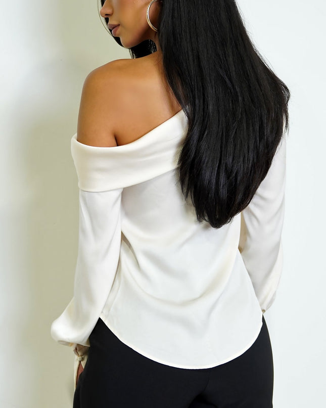 Cream One Shoulder Satin Top