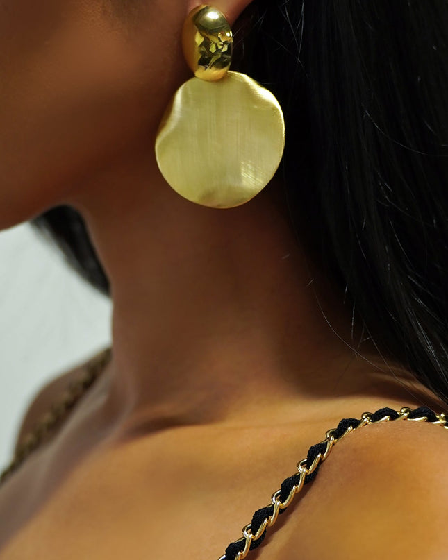 Gold 14K Gold Brushed Dangle Earrings