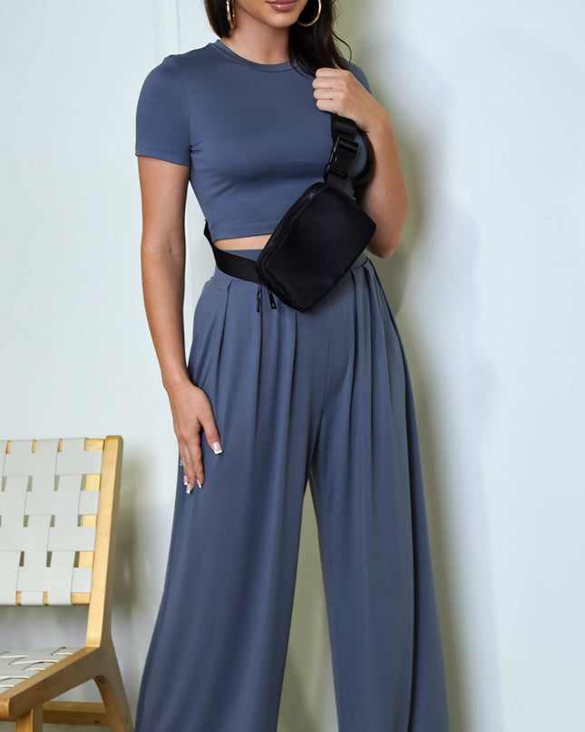 Blue Wide Leg Pants Set