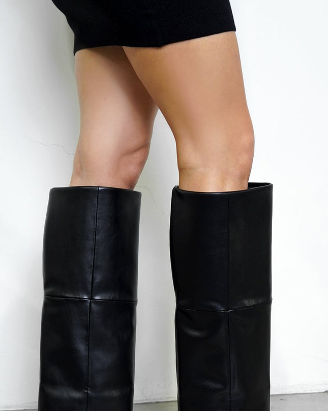 Black Overlay Knee Boots