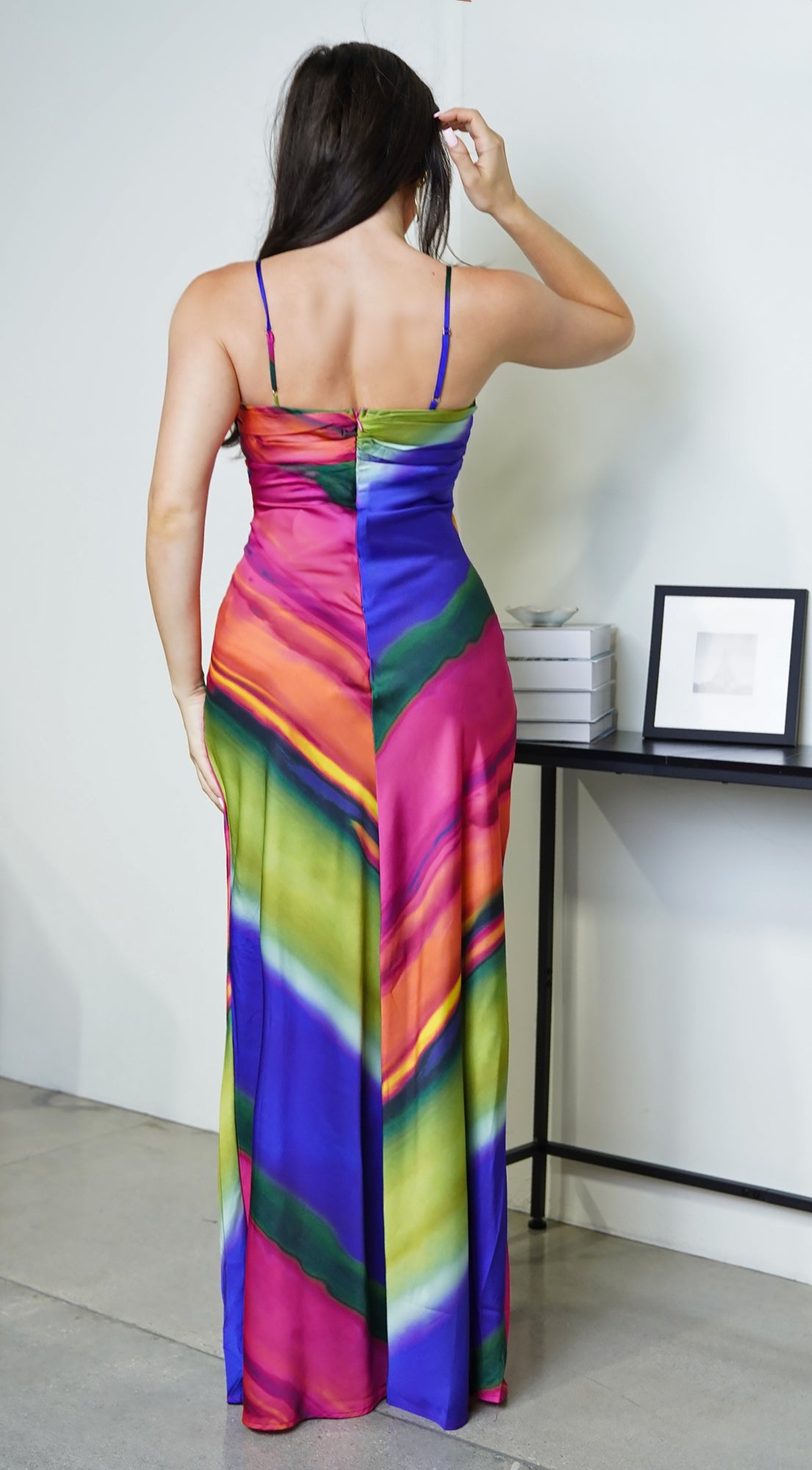 Multi Color Multi Color Satin Maxi Dress