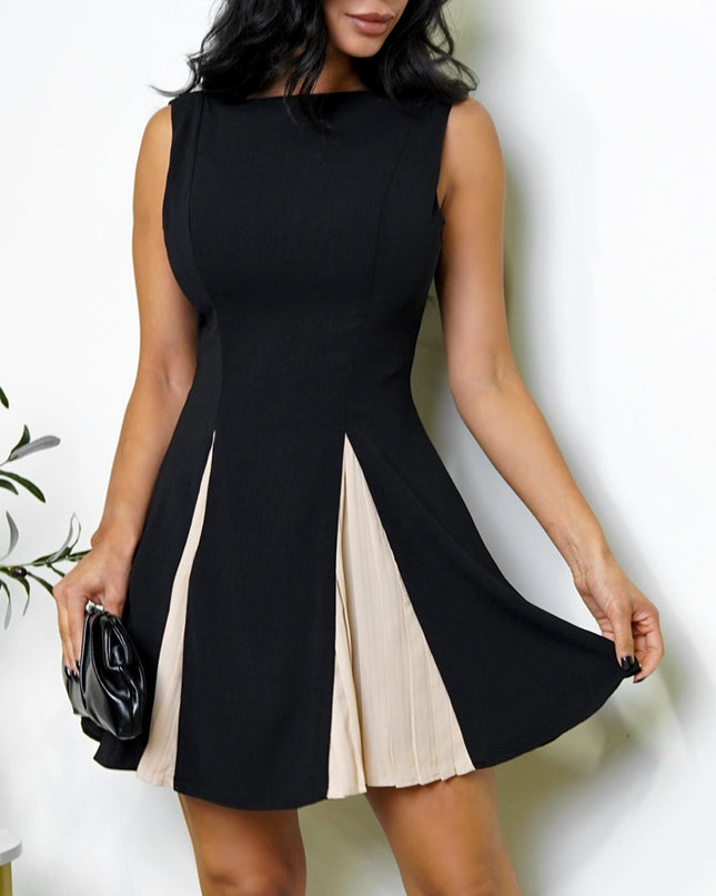 Black Contrast Godet Hem Mini Dress