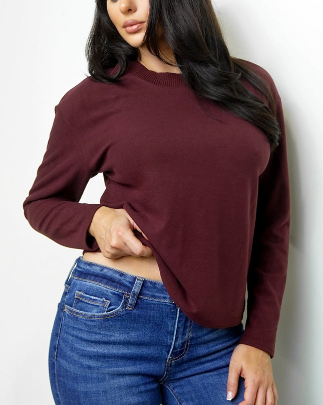 Burgundy Soft Knit Long Sleeve Top