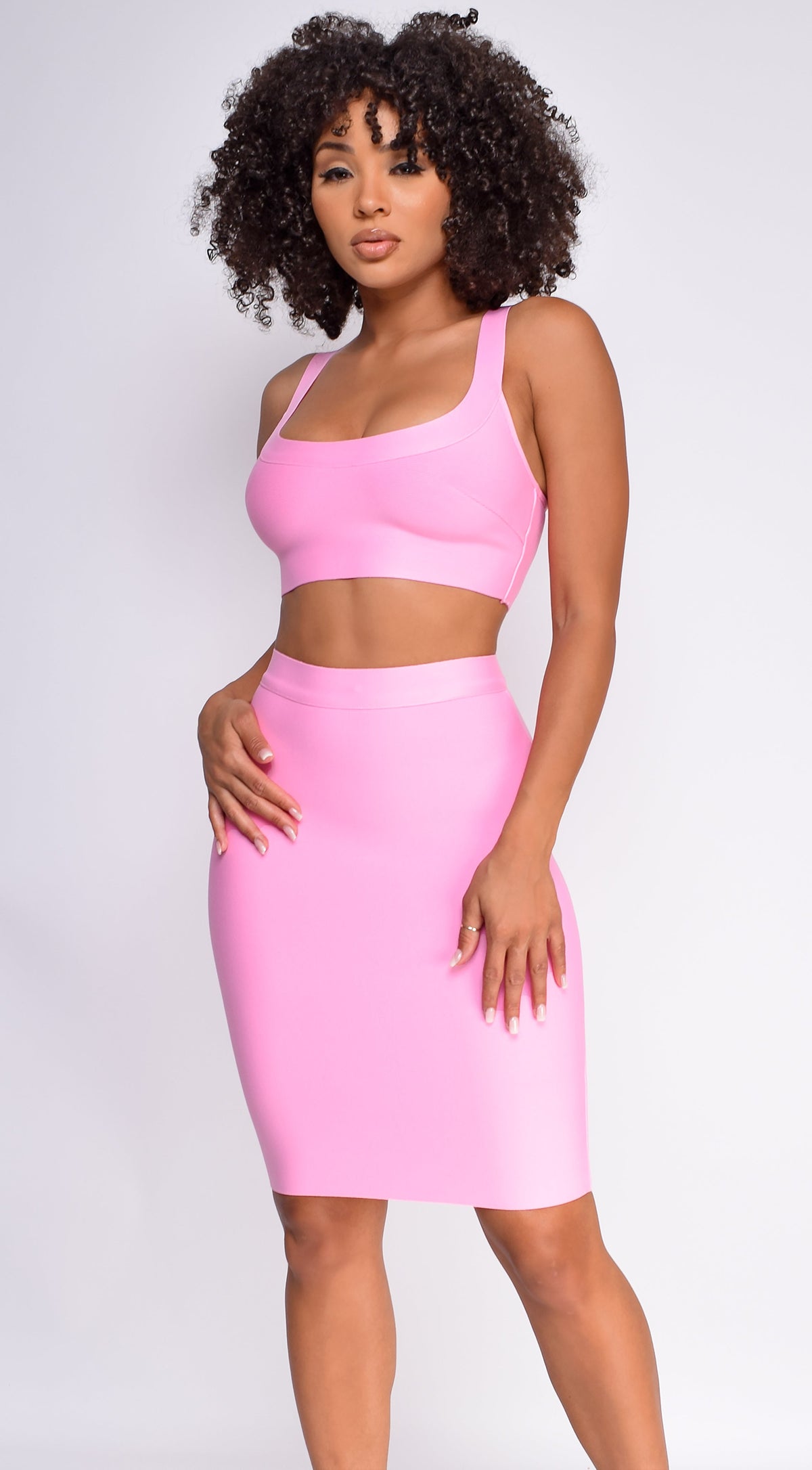 Pink Bandage Top And Skirt Set